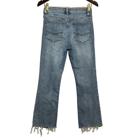 Free People Bootcut Crop Jeans Women W26 Flare Button Fly Boho Hippie Retro Fray - Picture 2 of 12